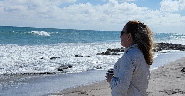 Debbi on the beach on her birthday