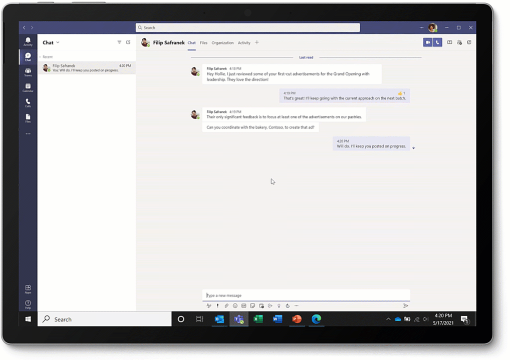 Task creation in Microsoft Teams