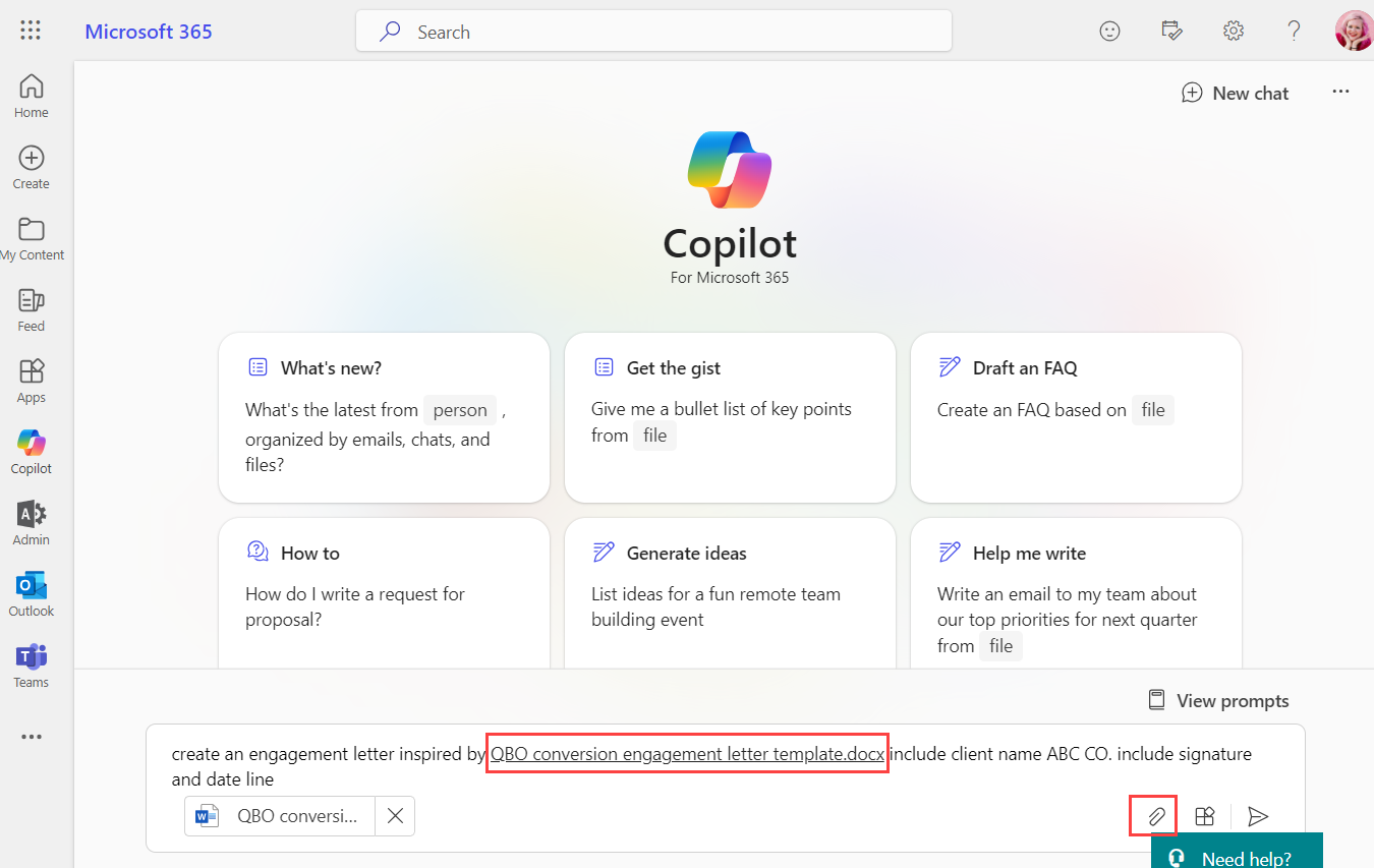 Use an existing doc with copilot