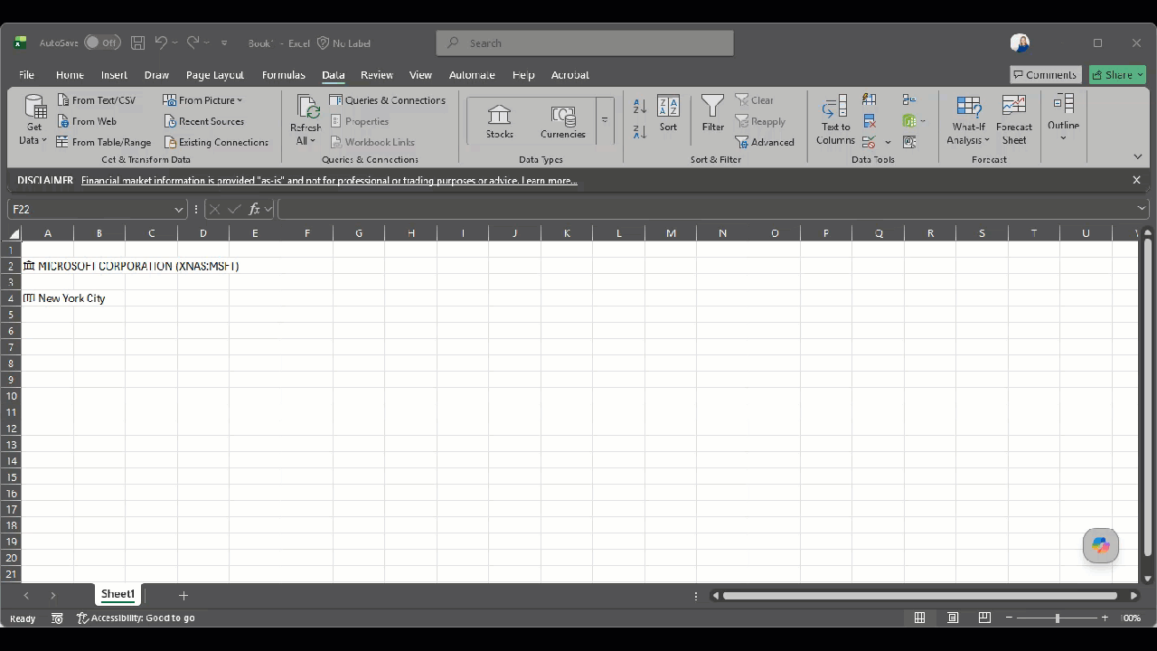 excel stocks