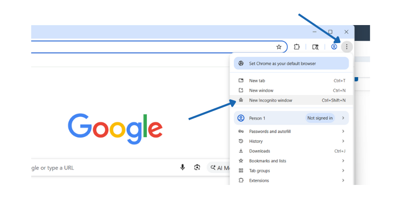 incognito window in google