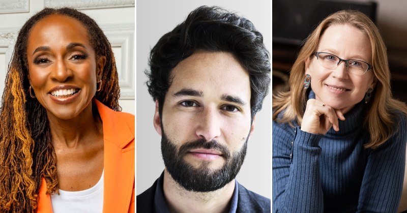 Headshots of Scaling New Heights 2026 keynote speakers. From left to right: Shola Kaye, communication and leadership expert; Dr. Daniel Susskind, economist and author; and April Rinne, futurist and change strategist.