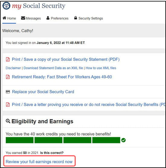 my Social Security home page