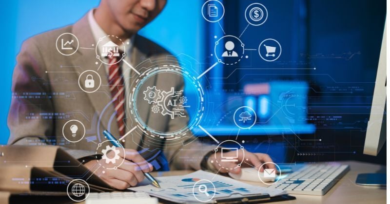 Accounting professional using AI-powered technology and digital tools to analyze financial data, automate workflows, and support business decisions.