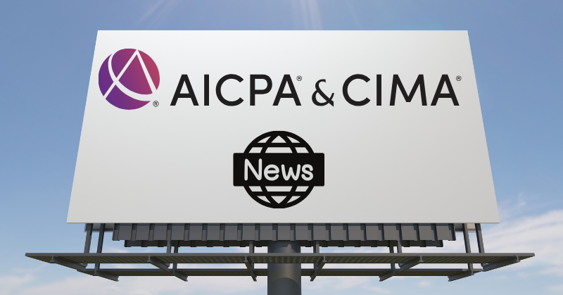 Billboard with AICPA & CIMA logo with news globe icon