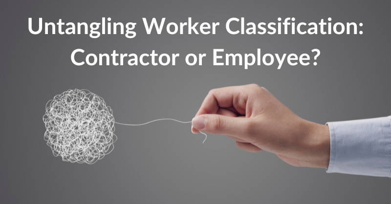 Hand pulling thread from tangled ball, representing complexities of worker classification under new DOL rule