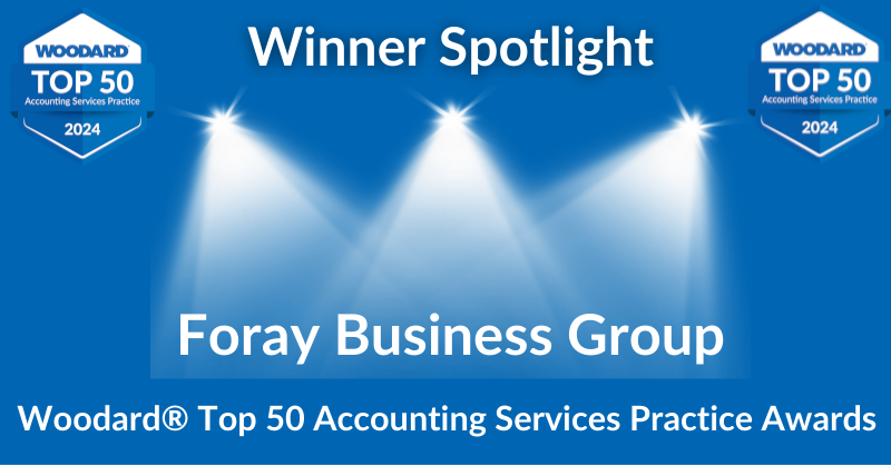 Woodard Top 50 CAS blue background white text Foray Business Group