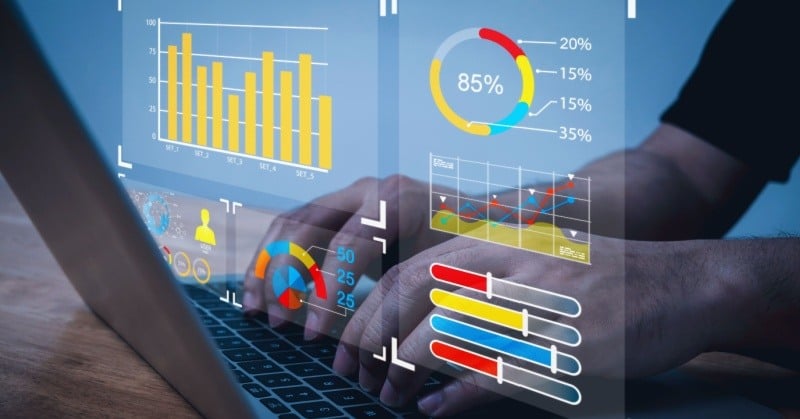 An accountant uses AI-powered tools to analyze data and enhance client services.