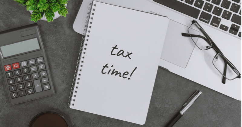 Tax time written on a notebook