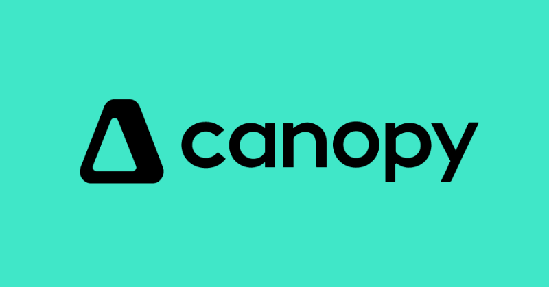 Canopy logo in black on a teal background.
