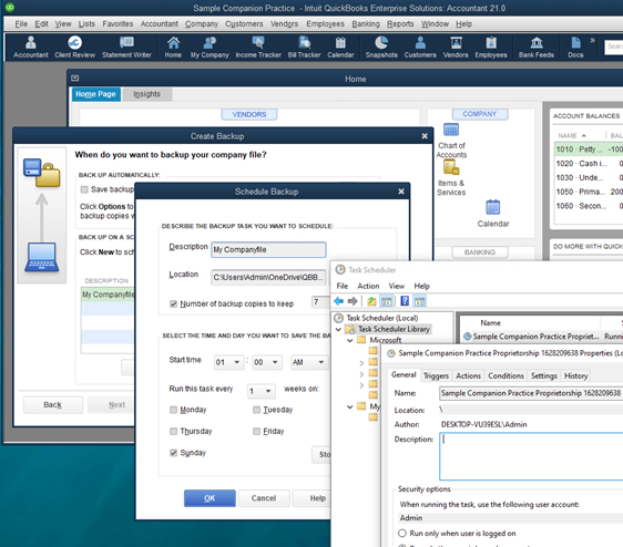 QuickBooks scheduled backup and resulting Task Scheduler event