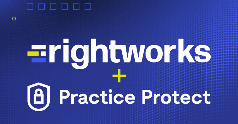 violet and blue logo rightworks plus practice protect